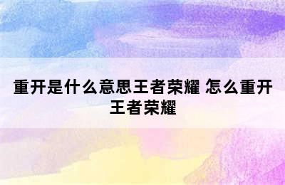 重开是什么意思王者荣耀 怎么重开王者荣耀